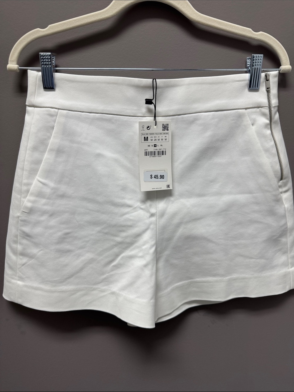 Zara White High-Waist Tailored Shorts